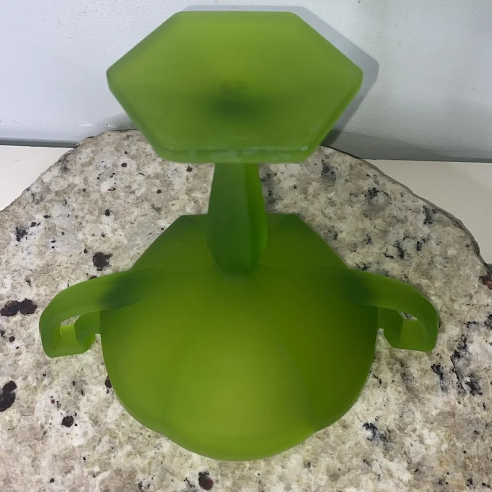 Vintage Westmoreland Avocado Green Satin Glass Pedestal Compote Candy Dish